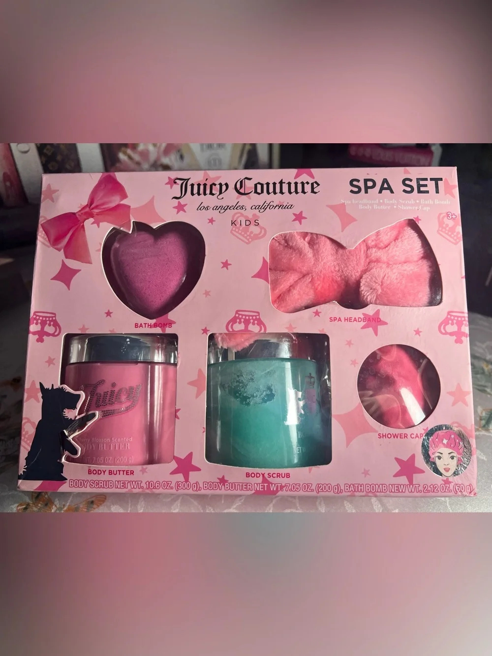 Juicy Couture-Bundle-Light Pink Rhinestone I♥JC Cosmetic Pouch & Kids Spa Set